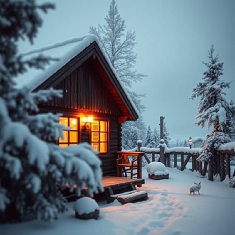 Bilde av en tradisjonell norsk hytte i snøen, som symboliserer norskkurs
