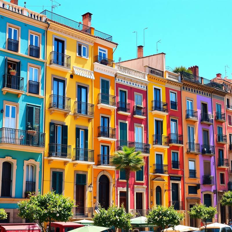 Bilde av fargerike hus i Barcelona, som symboliserer spanskkurs