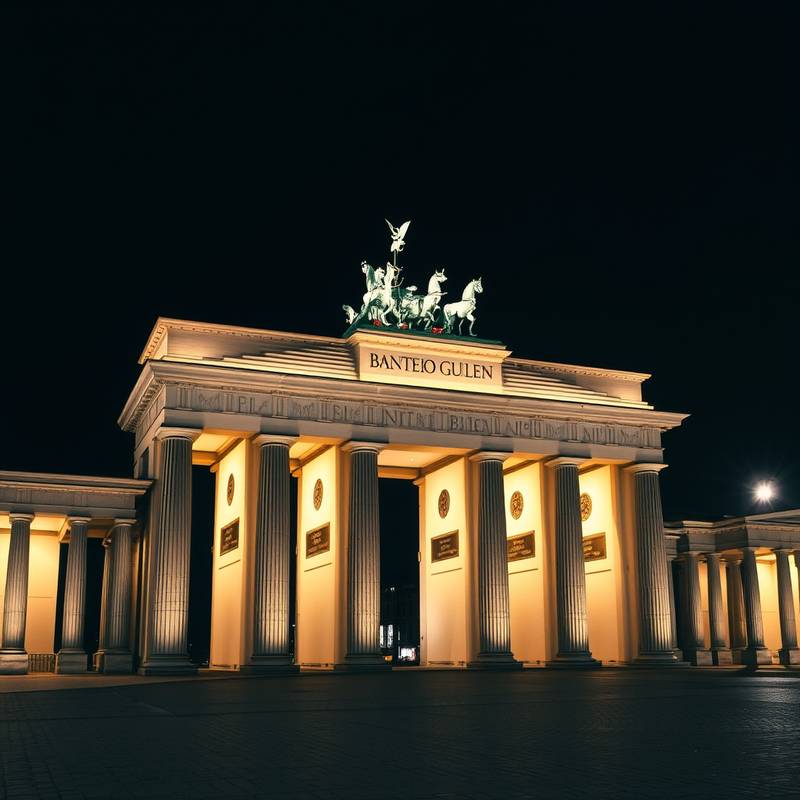 Brandenburger Tor i Berlin om natten, representerer tyskkurs