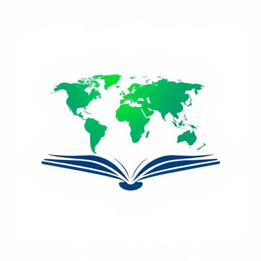 LinguaNova logo - et stilisert verdenskart med en bok