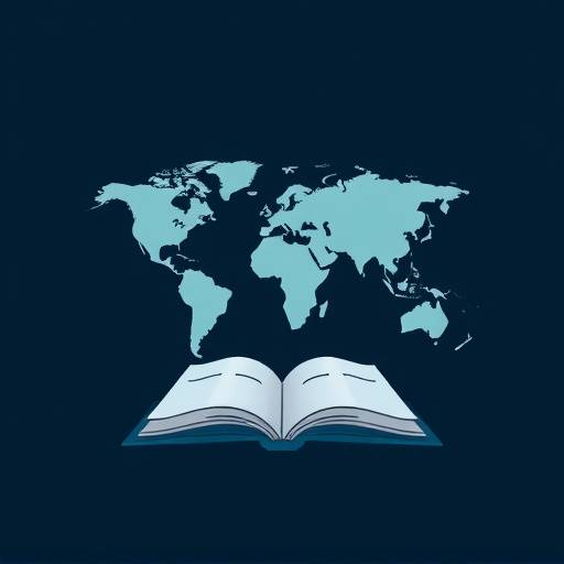 LinguaNova logo - et stilisert verdenskart med en bok