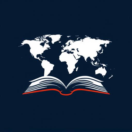 LinguaNova logo - et stilisert verdenskart med en bok