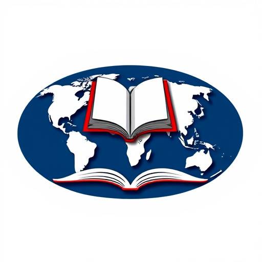 LinguaNova logo - et stilisert verdenskart med en bok